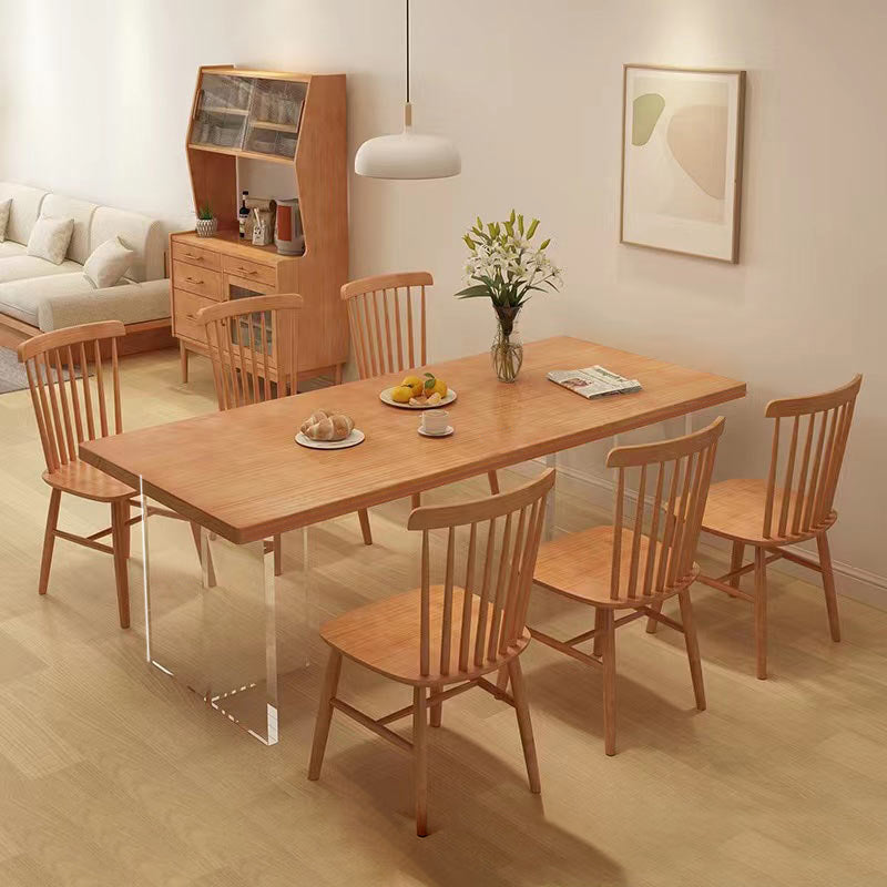 Set da pranzo in legno massiccio da 1/7 PC set da pranzo moderno rettangolo con sedie Windsor