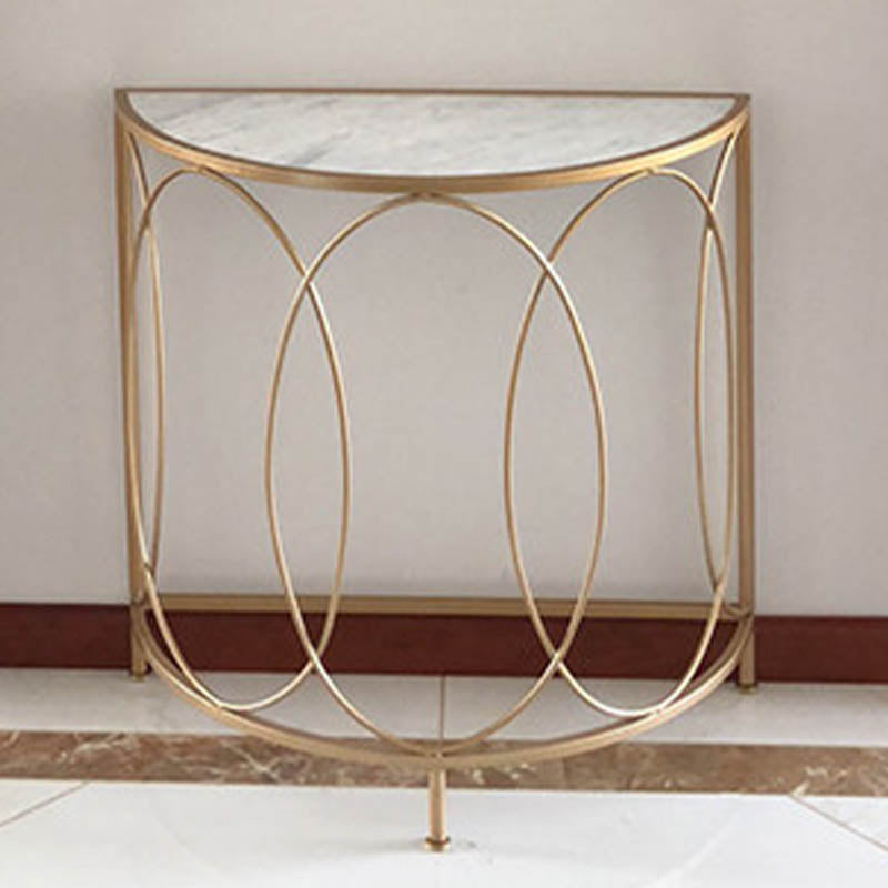 Modern Half Moon Console Table Stone Console Sofa Table in Gold and White 47.2"L x 11.8"W x 29.5"H Clearhalo 'Console Tables' 'console_tables' 'Entry & Mudroom Furniture' 'furn' 'furn_console_tables' 'Furniture' 7169627