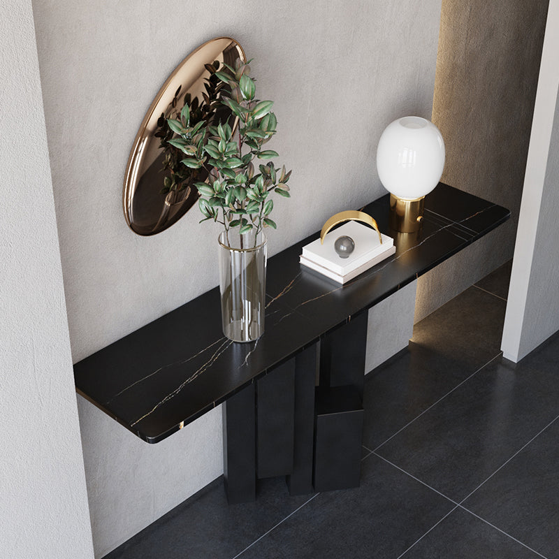 Contemporary Stone Console Table Black Console Sofa Table for Hall