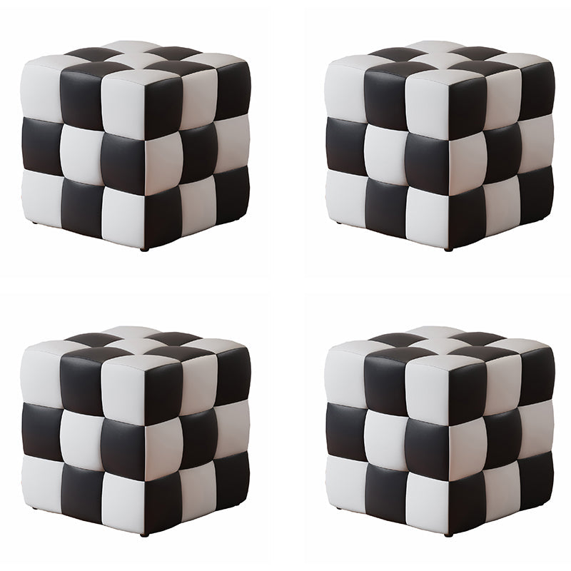 Contemporary Home Square Ottoman Leather Foot Stool with Black Legs