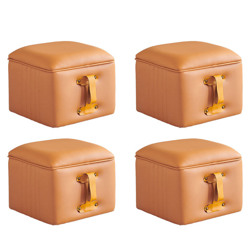 Glam Pouf Ottoman Genuine Leather Stain Resistant Upholstered Solid Color Square Ottoman