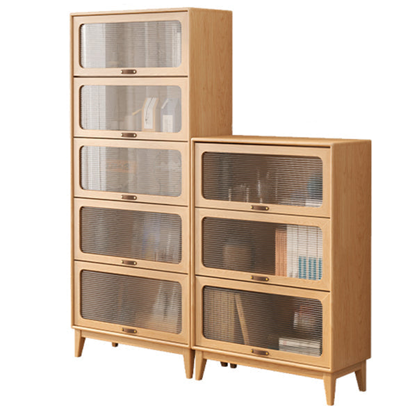 Wood Accent Cabinet, Glass Doors Storage Cabinet - Solid Wood 14"L x 71"W x 0"H Natural Clearhalo 'Cabinets & Chests' 'cabinets_chests' 'furn' 'furn_cabinets_chests' 'Furniture' 'Living Room Furniture' 7172393