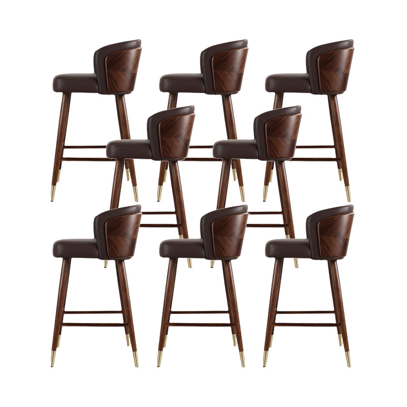 Scandinavian Solid Wood Bar Stool Backrest Counter Stool in Brown