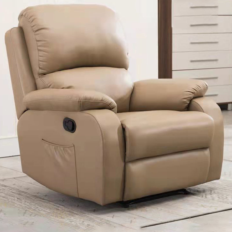 Contemporary Home Theater Recliner Metal Solid Color Indoor Standard Manual-Push Botton Khaki Clearhalo 'Chairs & Seating' 'furn' 'furn_recliners' 'Furniture' 'Living Room Furniture' 'Recliners' 7179344
