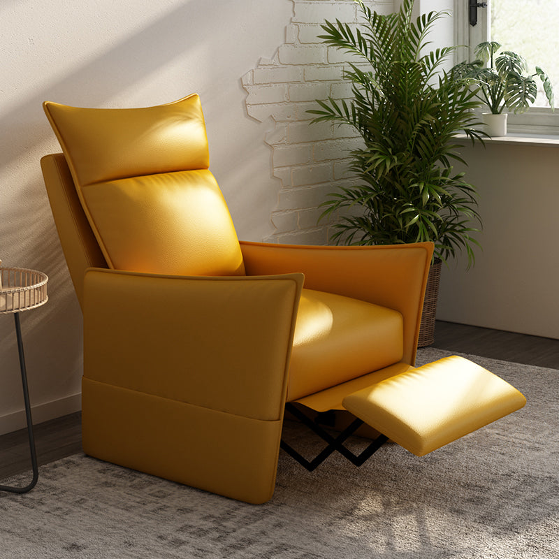 Manual-Push Standard Recliner with Storage Solid Color Recliner Chair with Footrest Faux Leather Yellow Clearhalo 'Chairs & Seating' 'furn' 'furn_recliners' 'Furniture' 'Living Room Furniture' 'Recliners' 7179789