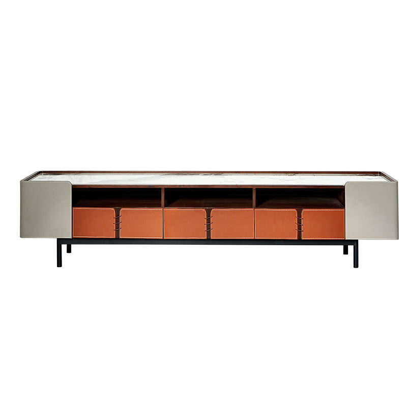 Open Storage TV Media Console Contemporary Media Console with 2/3 Drawers 94"L x 17"W x 18"H Stone Clearhalo 'furn' 'furn_tv_stands_entertainment_centers' 'Furniture' 'Living Room Furniture' 'TV Stands & Entertainment Centers' 'TV Stands & Media Storage Furniture' 'tv_stands_entertainment_centers' 7181678