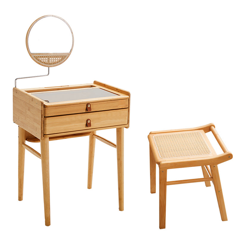 Contemporary Wood Vanity with 2/3 Storage Drawers Makeup Vanity Desk with Stool and Mirror