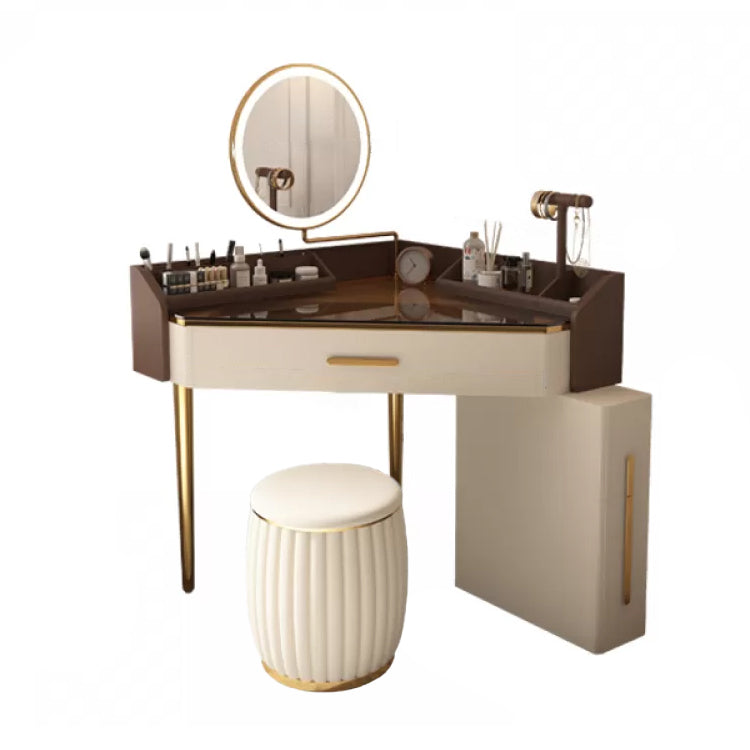 Mid-Century Modern Makeup Vanity Desk Dressing Table Stool Set with Drawer