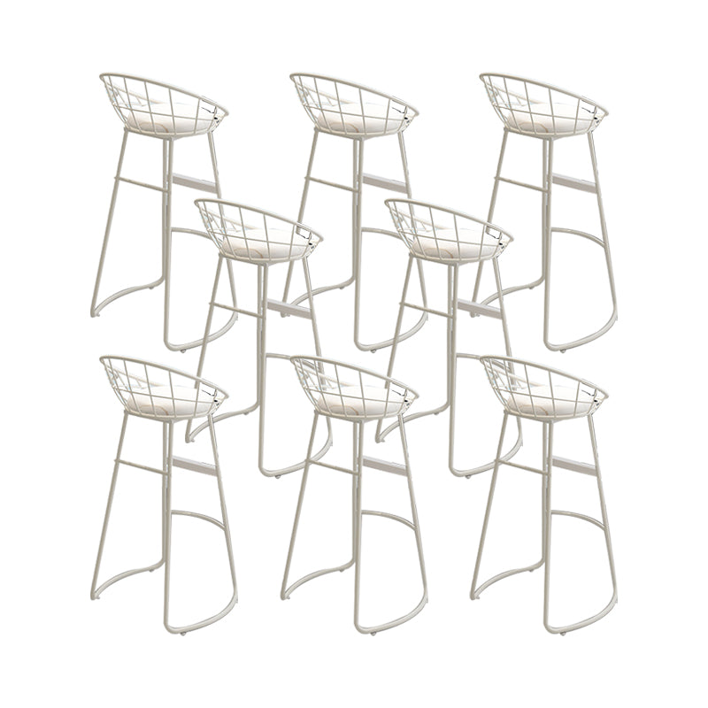 Round Upholstered Dining Stools Low Back Bar Stools with Footrest