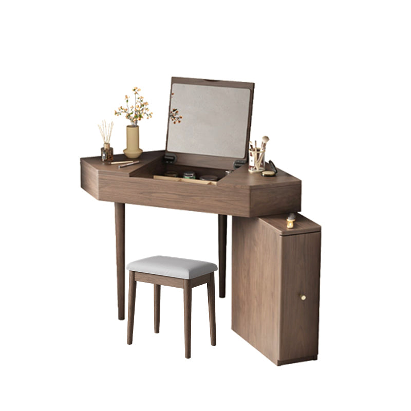 Traditional Bedroom Makeup Vanity Desk Solid Wood Vanity Dressing Table Makeup Vanity & Stools Nut-Brown Cabinet Included Clearhalo 'Bedroom Furniture' 'furn' 'furn_makeup_vanities' 'Furniture' 'Makeup Vanities' 'makeup_vanities' 7205159