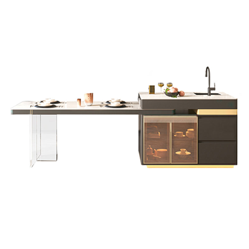 Modern Rectangle Dining Table Sintered Stone Dinner Table with Acrylic Base Single Basin Sink Without Chairs Clearhalo 'Dining Tables & Seating' 'Dining Tables' 'dining_table' 'furn' 'furn_dining_table' 'Furniture' 'Kitchen & Dining Furniture' 7211769