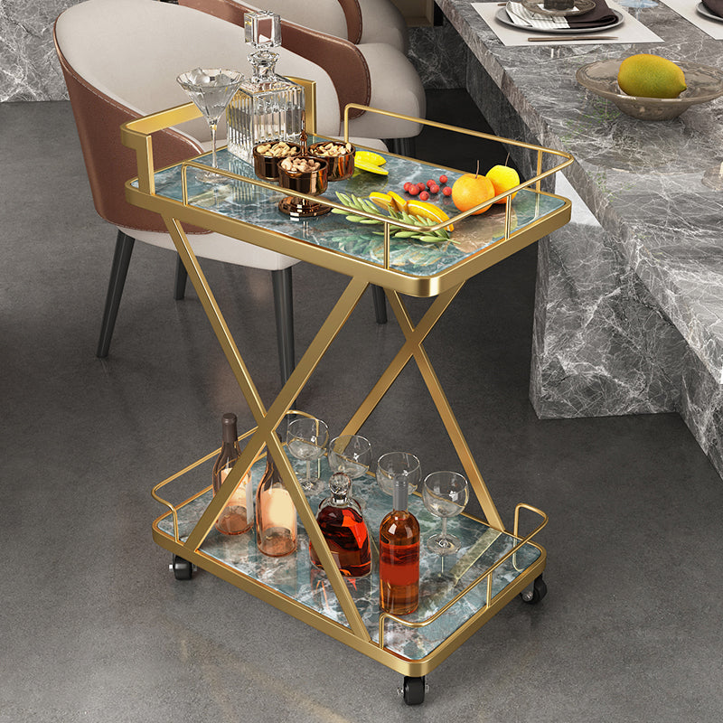 Modern Dining Room Prep Table Rolling Open Shelves Kitchen Trolley