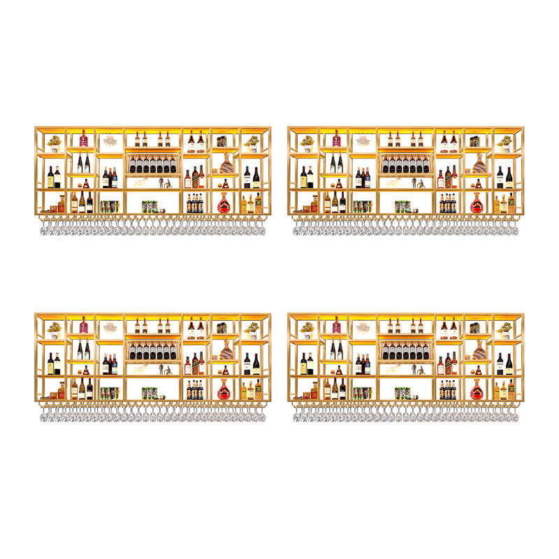 Wine Rack Modern Style Wall Mounted Wine Holder Rack with Wooden Shelf 118.1"L x 7.9"W x 47.2"H Gold 4 Piece Set Clearhalo 'furn' 'furn_wine_racks' 'Furniture' 'Kitchen & Dining Furniture' 'Wine Racks' 'wine_racks' 7213455