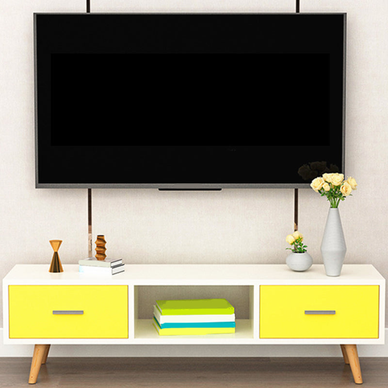 Scandinavian TV Media Console Wooden TV Stand Console with 2 Drawers White & Yellow Clearhalo 'furn' 'furn_tv_stands_entertainment_centers' 'Furniture' 'Living Room Furniture' 'TV Stands & Entertainment Centers' 'TV Stands & Media Storage Furniture' 'tv_stands_entertainment_centers' 7216481