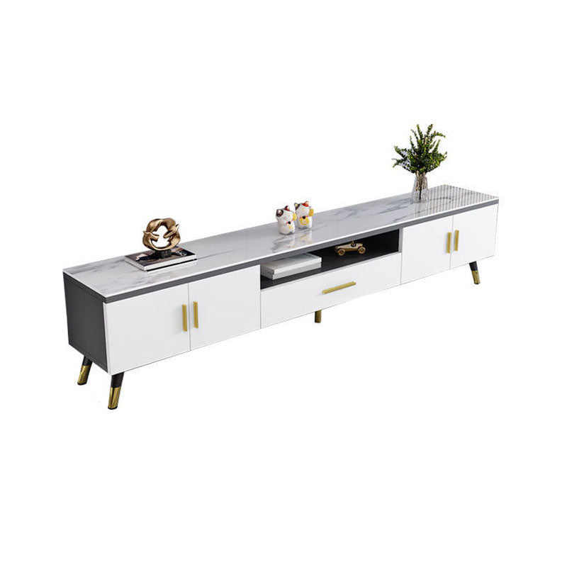 Glass TV Stand Console Open Storage TV Media Stand with Drawer Grey Clearhalo 'furn' 'furn_tv_stands_entertainment_centers' 'Furniture' 'Living Room Furniture' 'TV Stands & Entertainment Centers' 'TV Stands & Media Storage Furniture' 'tv_stands_entertainment_centers' 7216525