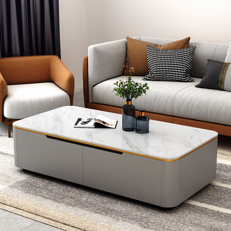 Rectangular Slate Coffee Table Contemporary Simple 4 Drawers Cocktail Table in White Grey Clearhalo 'Coffee & Accent Tables' 'Coffee Tables' 'coffee_tables' 'furn' 'furn_coffee_tables' 'Furniture' 'Living Room Furniture' 7219265