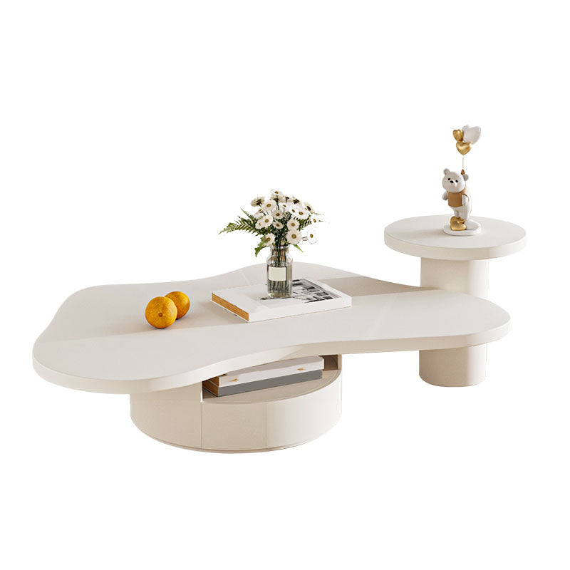 Abstract Coffee Table Wood Geometric Coffee Coffee or End Table with Drawer 51"L x 31"W x 14"H + 18"L x 18"W x 20"H Clearhalo 'Coffee & Accent Tables' 'Coffee Tables' 'coffee_tables' 'furn' 'furn_coffee_tables' 'Furniture' 'Living Room Furniture' 7219413