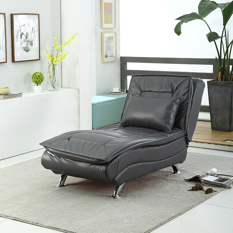 Modern Chaise Lounge Solid Color Armless Chaise Lounge Sofa for Bedroom Faux Leather Smoky Gray Clearhalo 'Chairs & Seating' 'Chaise Lounge' 'chaise_lounge' 'furn' 'furn_chaise_lounge' 'Furniture' 'Living Room Furniture' 7222842