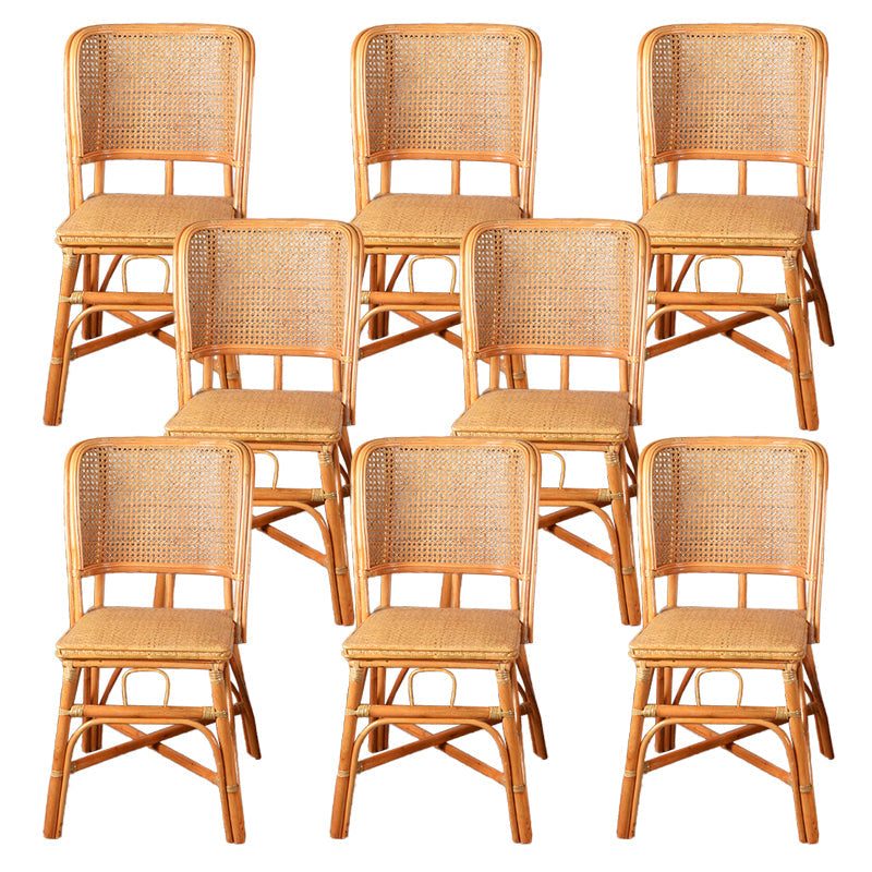 Contemporary Armless Wicker Chair Home Cane Back Dining Chair Light Yellow-Brown 8 Piece Set Clearhalo 'Dining Chairs' 'Dining Tables & Seating' 'dining_chair' 'furn' 'furn_dining_chair' 'Furniture' 'Kitchen & Dining Furniture' 7230039
