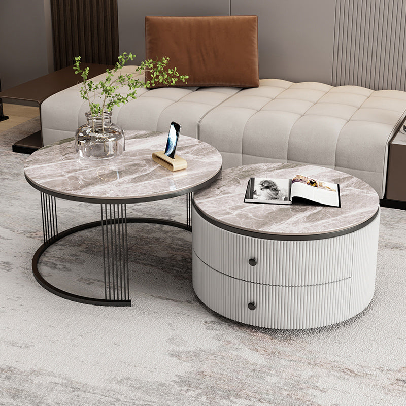 Slate Round Coffee Table Frame Nesting Coffee Table Set for Living Room