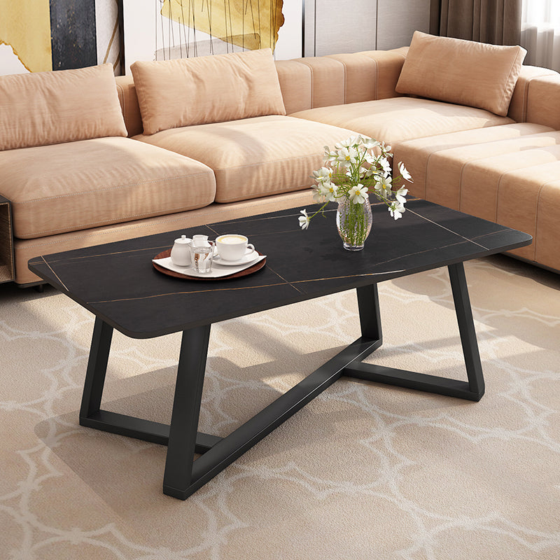 Slate Rectangle Coffee Table Cross Legs Single Table for Living Room Black Black Clearhalo 'Coffee & Accent Tables' 'Coffee Tables' 'coffee_tables' 'furn' 'furn_coffee_tables' 'Furniture' 'Living Room Furniture' 7230704