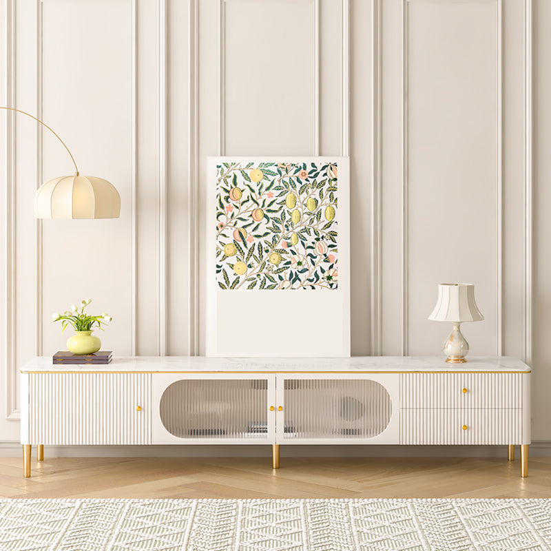 Modern TV Console Stone Media Console TV Stand with 2 Drawers 87"L x 16"W x 18"H Clearhalo 'furn' 'furn_tv_stands_entertainment_centers' 'Furniture' 'Living Room Furniture' 'TV Stands & Entertainment Centers' 'TV Stands & Media Storage Furniture' 'tv_stands_entertainment_centers' 7230902