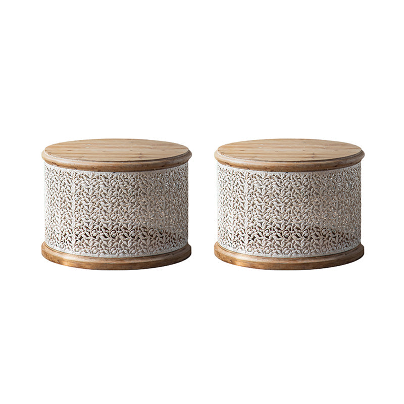 Tavolo d'angolo in campagna francese rotondo in legno solido tavolino