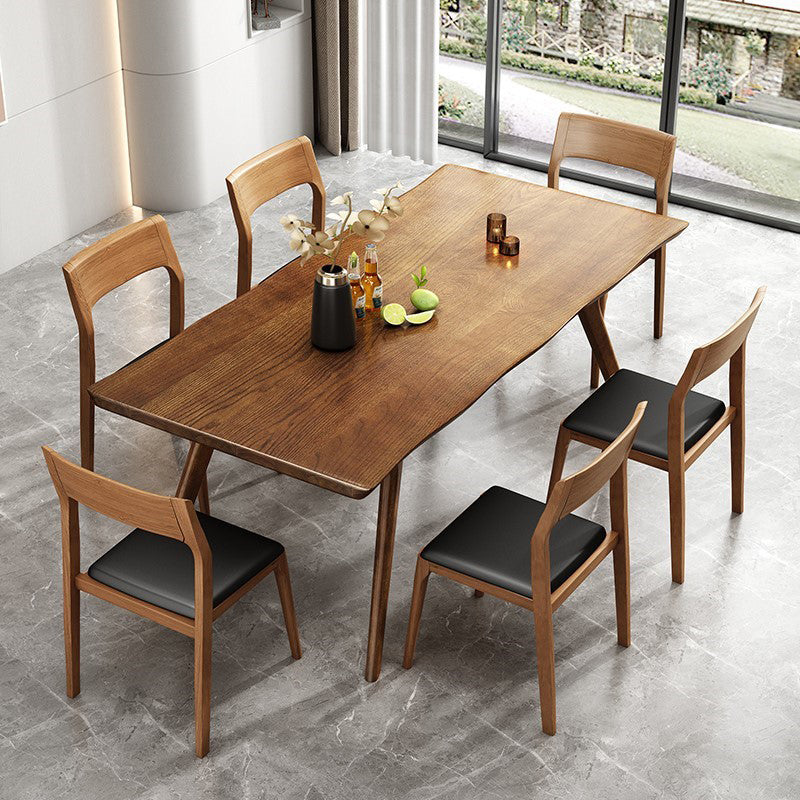 Brown Solid Wood Contemporary Dining Table Set 1/4/5/7 Pcs Dinette Set for Home 7 Pieces: Table, 6 Chairs Clearhalo 'Dining Room Sets' 'Dining Tables & Seating' 'dining_room_set' 'furn' 'furn_dining_room_set' 'Furniture' 'Kitchen & Dining Furniture' 7235691