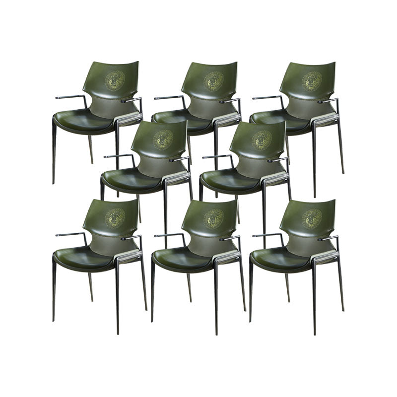 Faux Leather Dining Chairs Industrial Style Patio Dining Chair with Black Legs Blackish Green 8 Piece Set Clearhalo 'Dining Chairs' 'Dining Tables & Seating' 'dining_chair' 'furn' 'furn_dining_chair' 'Furniture' 'Kitchen & Dining Furniture' 7236393