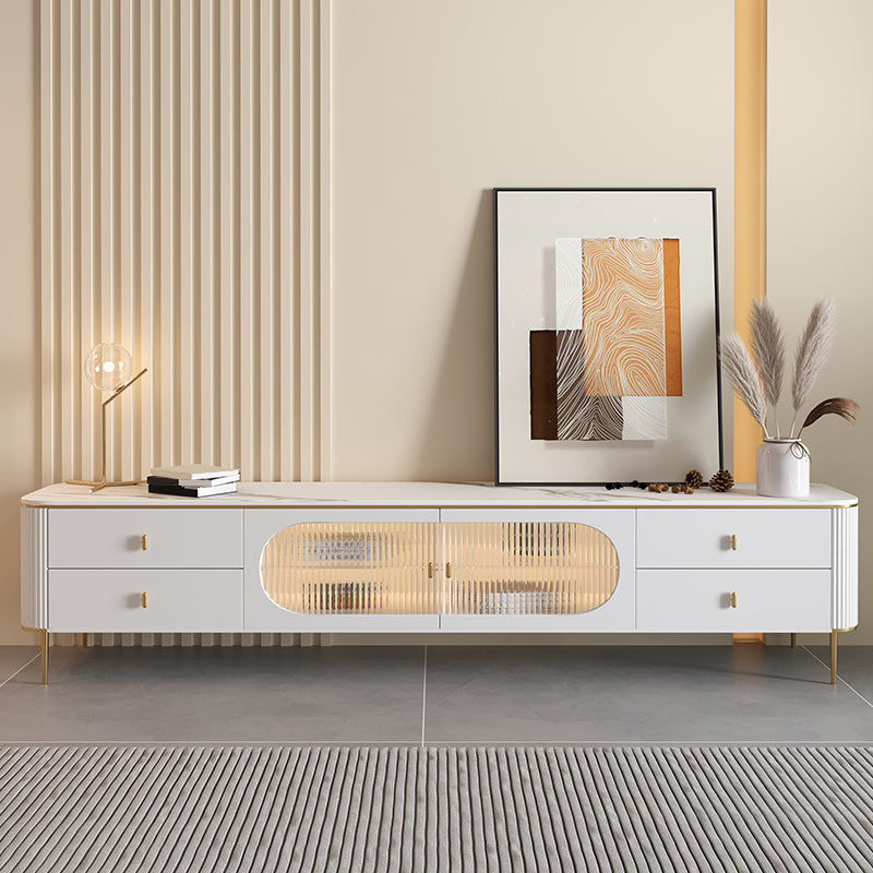 Modern TV Console Stone Media Console TV Stand with 4 Drawers 94"L x 15"W x 19"H Clearhalo 'furn' 'furn_tv_stands_entertainment_centers' 'Furniture' 'Living Room Furniture' 'TV Stands & Entertainment Centers' 'TV Stands & Media Storage Furniture' 'tv_stands_entertainment_centers' 7240872