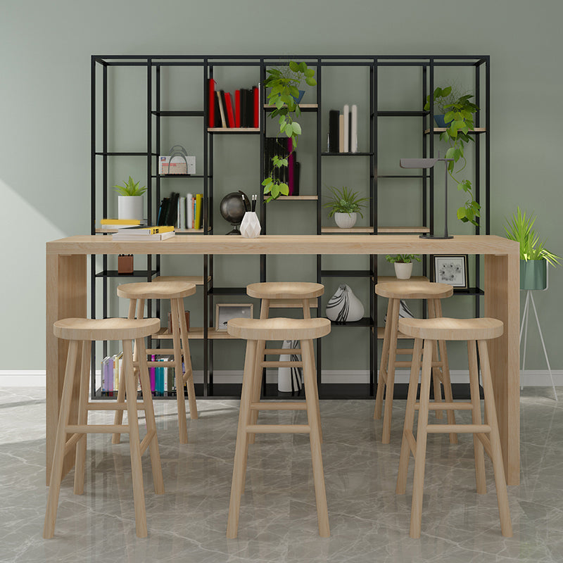 Contemporary Rectangle Bar Table Set 1/7 Pcs Solid Wood Bar Table and Backless Stools