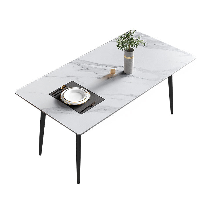 Mesa de comedor de piedra rectangular moderna con 4 patas de metal para comedor
