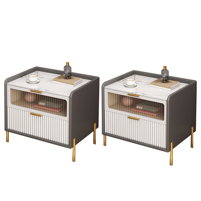 Modern Accent Table Nightstand Stone Drawer Storage Bedside Cabinet with Legs 18"L x 16"W x 20.5"H Dark Gray 2 Piece Set Clearhalo 'Bedroom Furniture' 'furn' 'furn_night_stand' 'Furniture' 'night_stand' 'Nightstands' 7244437