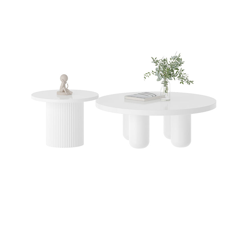 Contemporary Round Coffee Table Set Pedestal Wood Cocktail Table Cream Clearhalo 'Coffee & Accent Tables' 'Coffee Tables' 'coffee_tables' 'furn' 'furn_coffee_tables' 'Furniture' 'Living Room Furniture' 7251642