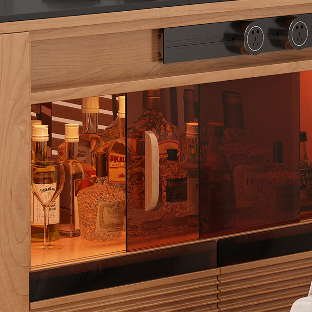 Table de bar en pierre moderne avec casiers et base en bois pour le salon