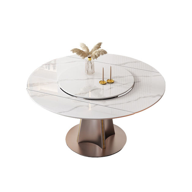 Metal Pedestal Dining Table Extendable Dining Table for Kitchen Lazy Susan Without Chairs Clearhalo 'Dining Tables & Seating' 'Dining Tables' 'dining_table' 'furn' 'furn_dining_table' 'Furniture' 'Kitchen & Dining Furniture' 7257529