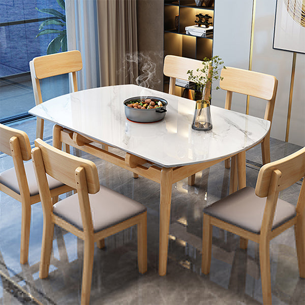 4 Legs Dining Table Sintered Stone Extendable Table for Kitchen White-Brown Without Chairs Clearhalo 'Dining Tables & Seating' 'Dining Tables' 'dining_table' 'furn' 'furn_dining_table' 'Furniture' 'Kitchen & Dining Furniture' 7257540