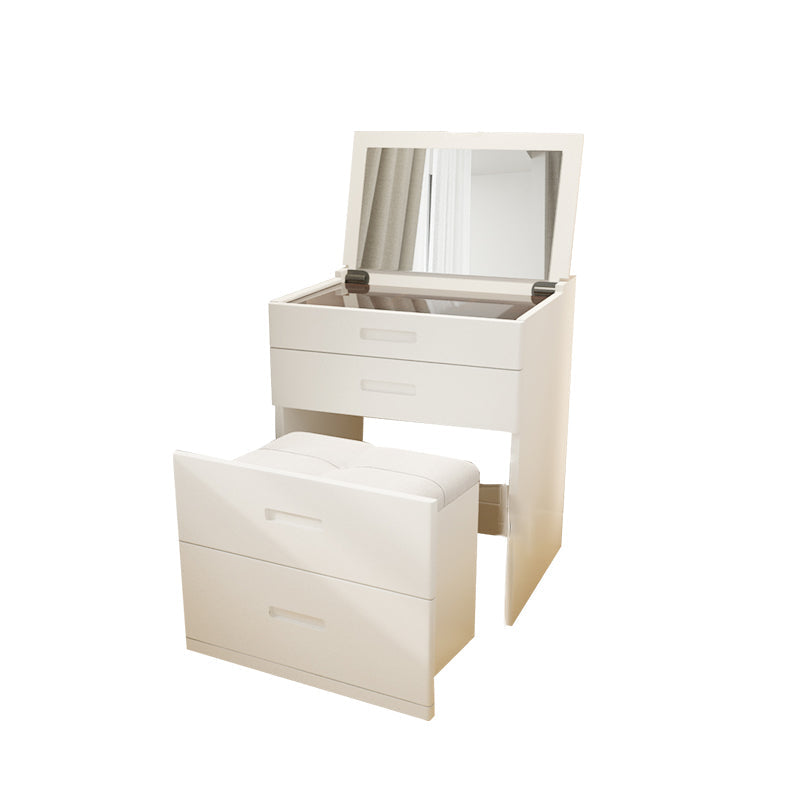 Contemporary White Makeup Vanity Desk Glass Vanity Dressing Table with Drawer Makeup Vanity & Stools 24"L x 20"W x 31"H White Clearhalo 'Bedroom Furniture' 'furn' 'furn_makeup_vanities' 'Furniture' 'Makeup Vanities' 'makeup_vanities' 7258379