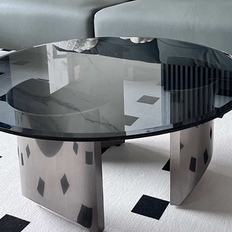 Black Glass Top Coffee Table Modern Round 3 Legs Cocktail Table Clearhalo 'Coffee & Accent Tables' 'Coffee Tables' 'coffee_tables' 'furn' 'furn_coffee_tables' 'Furniture' 'Living Room Furniture' 7258634
