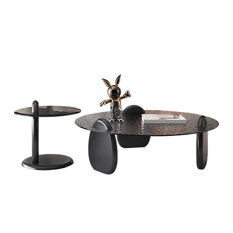 Glass Top Coffee Table Black Modern Round 3 Legs Cocktail Table Clearhalo 'Coffee & Accent Tables' 'Coffee Tables' 'coffee_tables' 'furn' 'furn_coffee_tables' 'Furniture' 'Living Room Furniture' 7258671