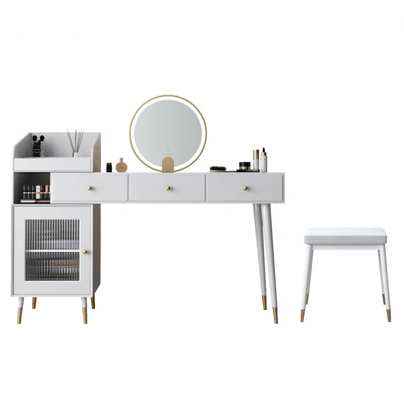 Contemporary Solid Wood Vanity Dressing Table with Mirror and Stool