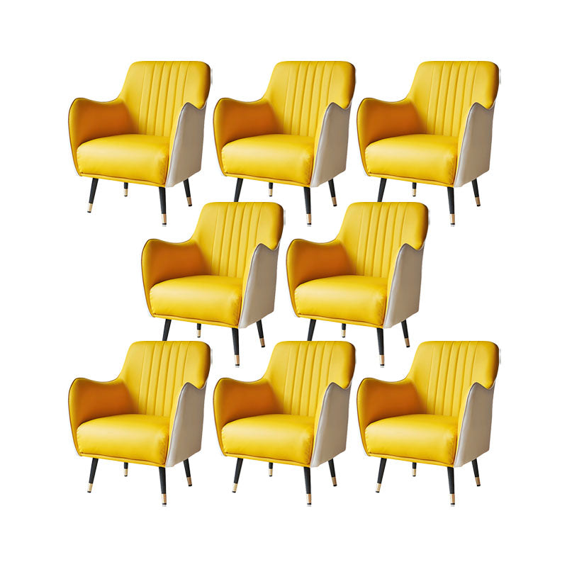 Indoor Faux Leather Dining Arm Chair Upholstered Parsons Chair with 4 Legs White-Yellow 8 Piece Set Clearhalo 'Dining Chairs' 'Dining Tables & Seating' 'dining_chair' 'furn' 'furn_dining_chair' 'Furniture' 'Kitchen & Dining Furniture' 7264689