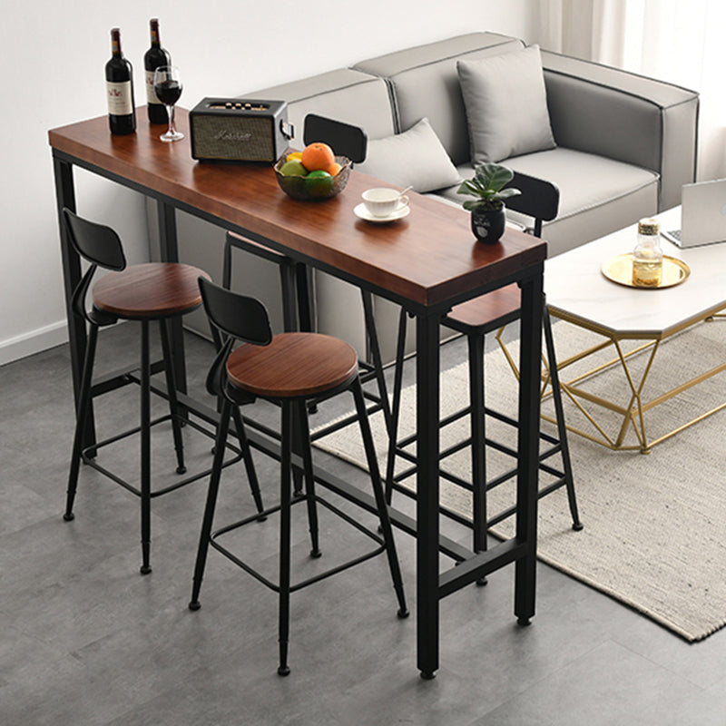 Solid Wood Top Bar Table Set 1/3/5 Pcs Iron Frame Bar Table and Stools Table & Chair(s) 39.4"L x 15.7"W x 41.3"H 5 Piece Set Clearhalo 'Bar Furniture' 'furn' 'furn_home_bar_bar_sets' 'Furniture' 'Home Bars & Bar Sets' 'home_bar_bar_sets' 'Kitchen & Dining Furniture' 7270359