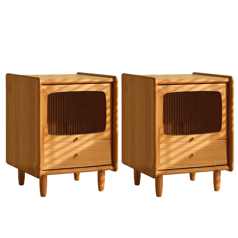 Modern Night Table Drawer Storage Pine Nightstand for Bedroom 15.7"L x 16.1"W x 21.3"H Cherry 2 Piece Set Clearhalo 'Bedroom Furniture' 'furn' 'furn_night_stand' 'Furniture' 'night_stand' 'Nightstands' 7270426