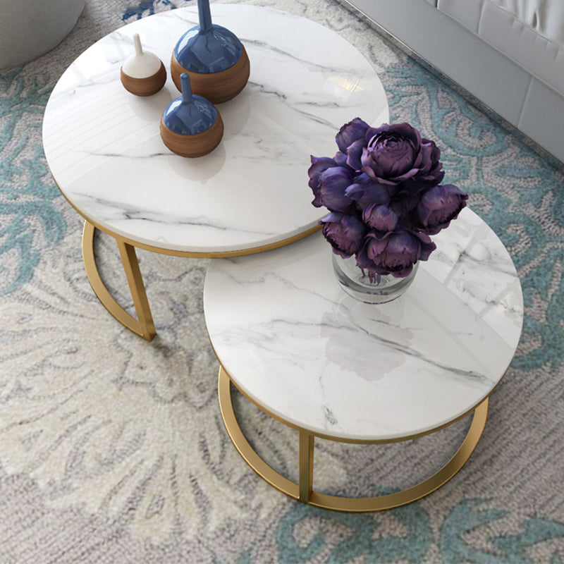 Slate Round Coffee Table Frame 2 Piece Nesting Tables for Living Room Gloss White Gold Clearhalo 'Coffee & Accent Tables' 'Coffee Tables' 'coffee_tables' 'furn' 'furn_coffee_tables' 'Furniture' 'Living Room Furniture' 7272752