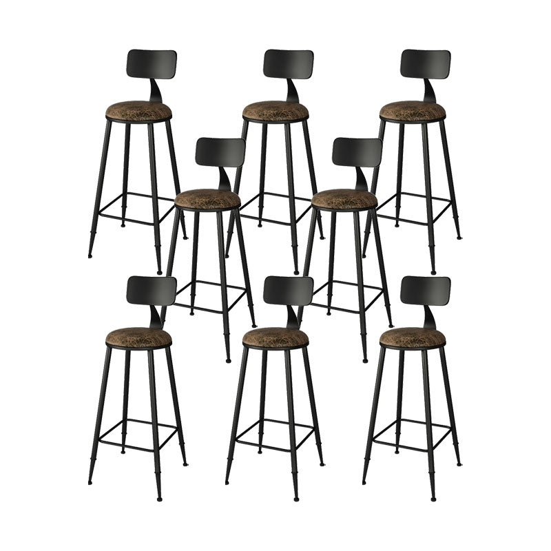 Industrial Faux Leather Dining Stools Armless Bar Stools with Black Metal Base
