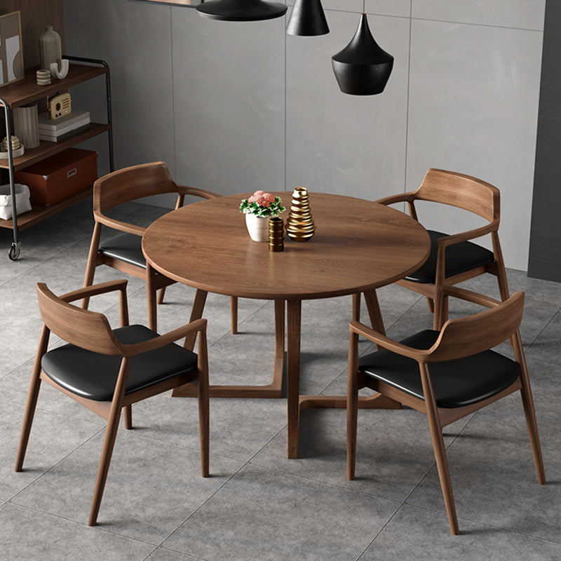 Modern Style Dinette Set 1/2/3/4/5 Pcs Round Solid Wood Dinette Table with Dining Chair 5 Pieces: Table, 4 Brown Chairs Clearhalo 'Dining Room Sets' 'Dining Tables & Seating' 'dining_room_set' 'furn' 'furn_dining_room_set' 'Furniture' 'Kitchen & Dining Furniture' 7277930