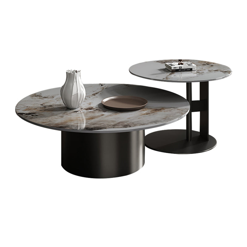Slate Coffee Table Round Nesting Coffee Table Set with Pedestal Legs Black Clearhalo 'Coffee & Accent Tables' 'Coffee Tables' 'coffee_tables' 'furn' 'furn_coffee_tables' 'Furniture' 'Living Room Furniture' 7278633