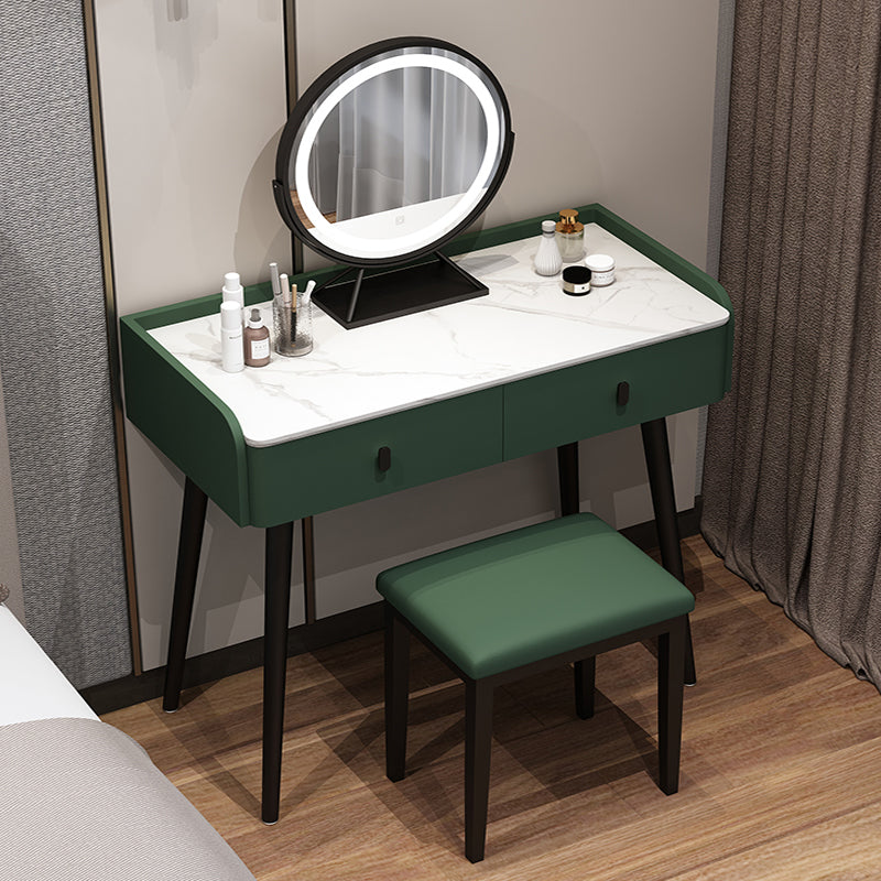Modern Stone Top Make-up Vanity Solid Wood Vanity Dressing Table Set with 2 Drawers
