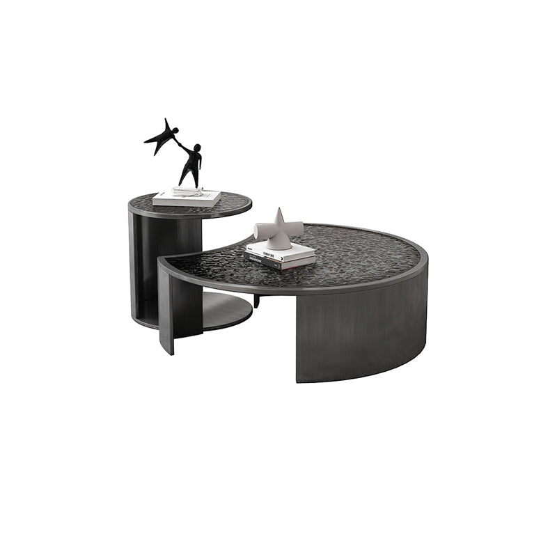 Glass Top Coffee Table Round Nesting Coffee Table Set with Grey Legs Clear Clearhalo 'Coffee & Accent Tables' 'Coffee Tables' 'coffee_tables' 'furn' 'furn_coffee_tables' 'Furniture' 'Living Room Furniture' 7283532